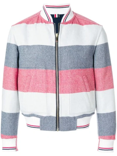 Thom Browne Reversible Rugby Stripe Melton Wool Bomber In 960 Red/white/blue