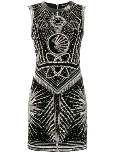 Balmain Crystal And Bead-embellished Velvet Dress In Black