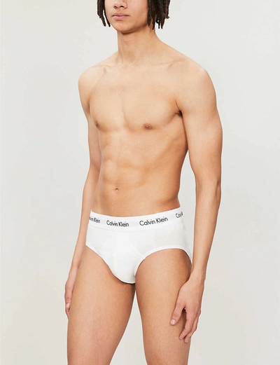 Calvin Klein Mens White Pack Of Three Cotton Stretch Regular-fit Stretch-cotton Briefs