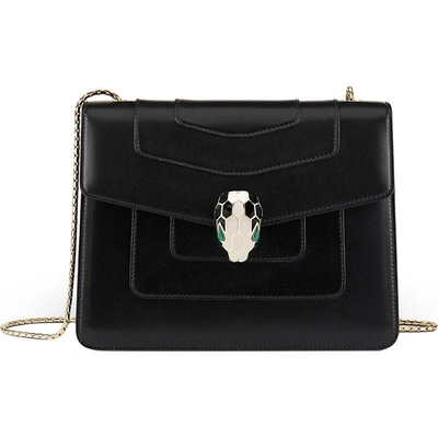 Bvlgari Serpenti Forever Leather Shoulder Bag In Black