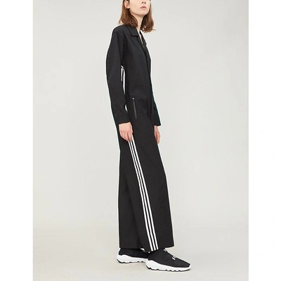 Y-3 Side-stripe Wool Jumpsuit In Black