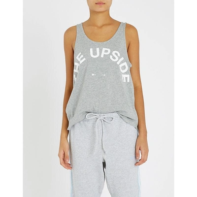 The Upside Womens Grey Marle Issy Logo-print Cotton-jersey Vest Top