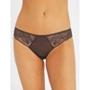 Simone Perele Promesse Lace And Tulle Tanga Briefs In Charcoal
