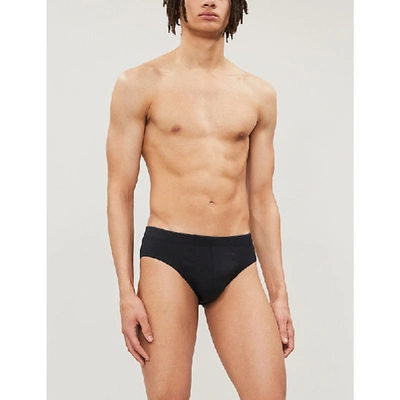 Hanro Mens Black Basic Slim-fit Cotton Briefs