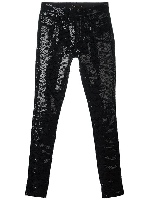 Saint Laurent Sequin Embellished Skinny Jeans | ModeSens
