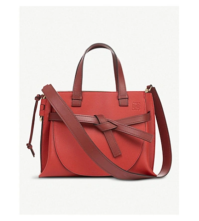 Loewe Gate Top-handle Small Leather Tote Bag In Scarlet Red/burnt Re