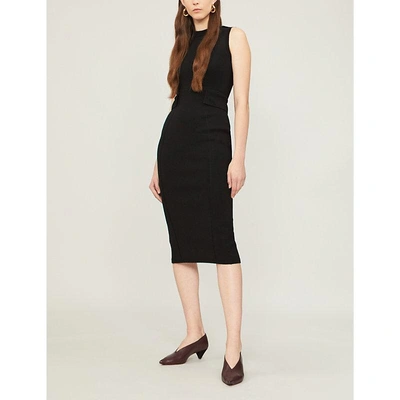 Victoria Beckham Fitted Wool-blend Midi Dress In Black