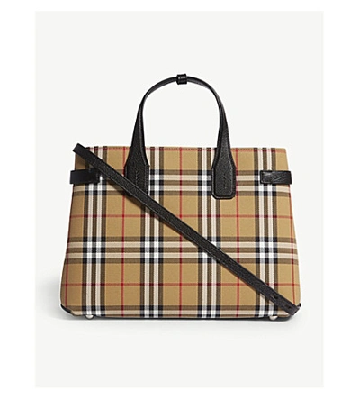 Burberry Black And Brown Check Banner Tote Bag