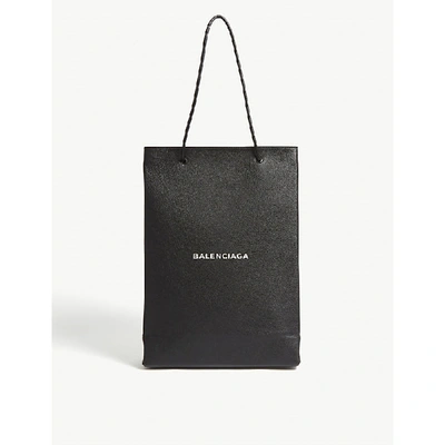 Balenciaga Black And White North-south Medium Grained Leather Shopper Bag In Black/white