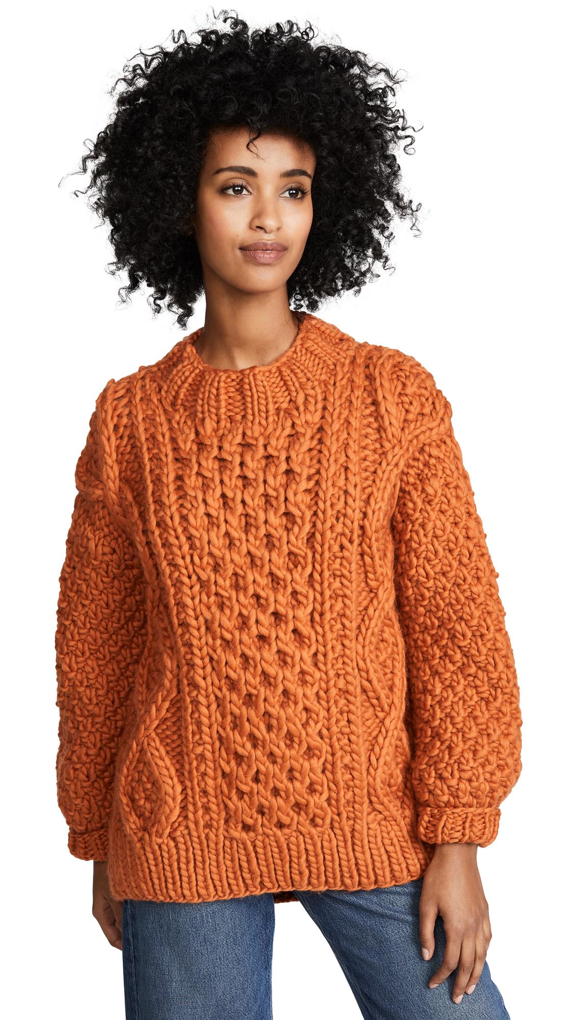 I Love Mr Mittens Aran Crew Neck Sweater In Burnt Orange. 