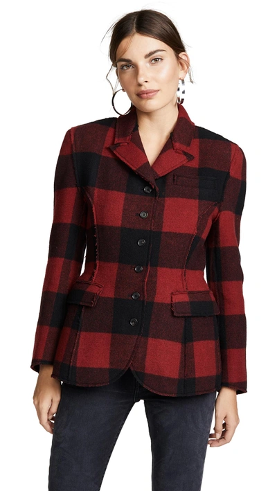 Pushbutton Plaid Combo Blazer In Red Check