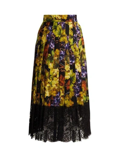 Dolce & Gabbana Grape-print Silk-blend Skirt In Multicolor