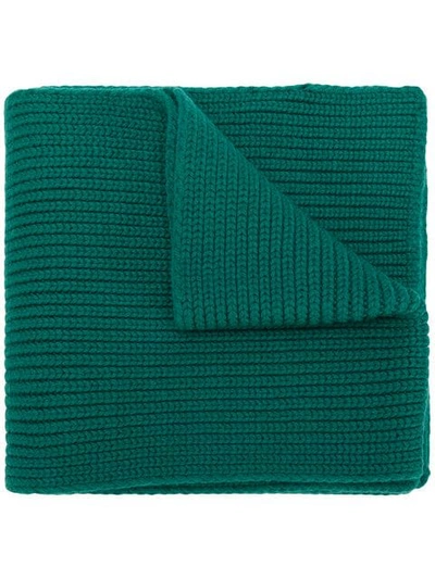 Moncler Ribbed Knit Scarf In Green