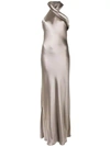 Galvan Pandora Halterneck Metallic Gown In Grey