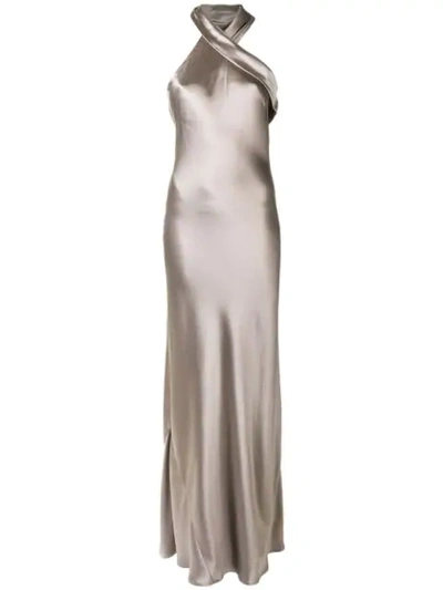 Galvan Pandora Halterneck Metallic Gown In Grey