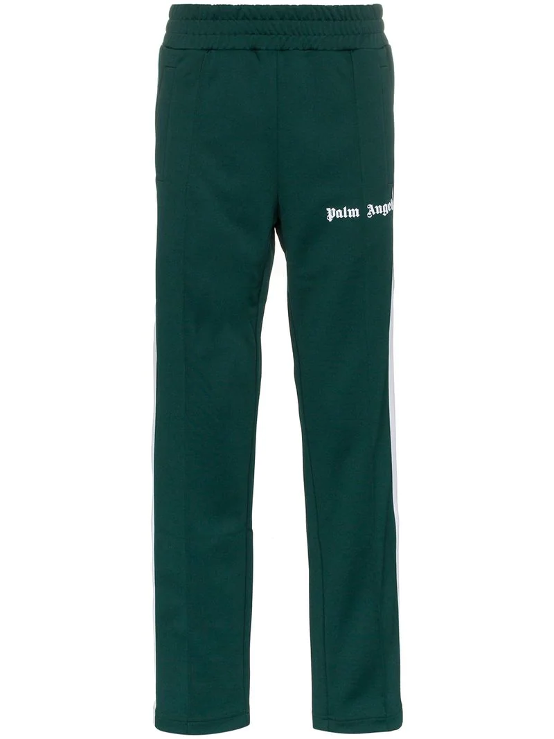 Palm Angels Logo Print Stripe Track Pants - Green | ModeSens