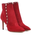 Valentino Garavani Rockstud 85mm Suede Pointed-toe Bootie In Red