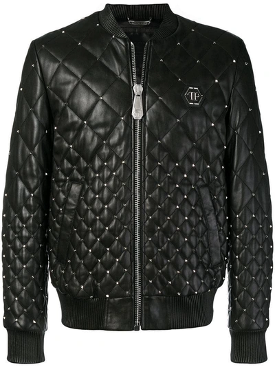 Philipp Plein Quilted Bomber Jacket - Black