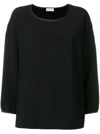 Alberto Biani Satin Trim Crepe Blouse In Black