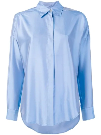 Alberto Biani Pointed Collar Silk Shirt In Blue