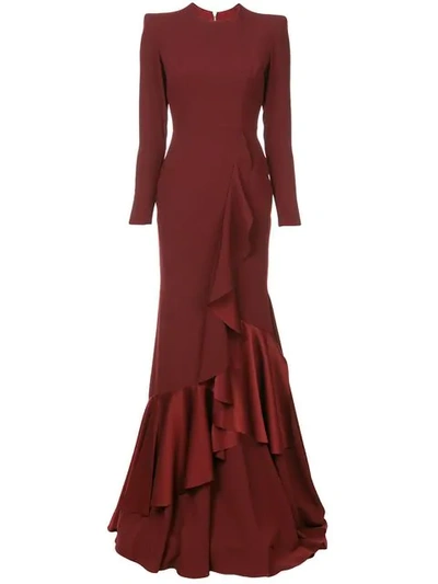Alex Perry Structured Shoulder Ruffle Dress In Red