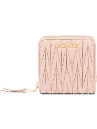 Miu Miu Matelassé Small Zip Around Wallet In Neutrals