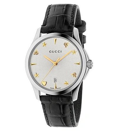Gucci G-timeless Silver And Leather Watch