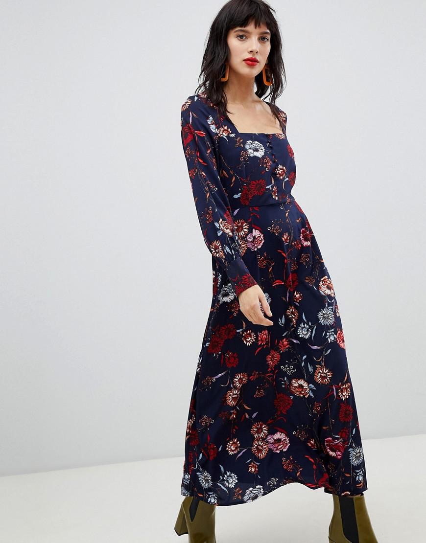vero moda square neck ditsy floral maxi tea dress