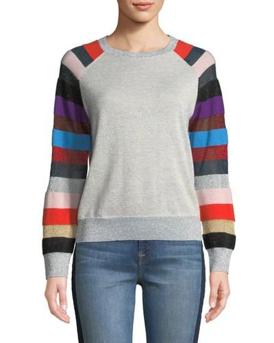 Replica Los Angeles Metallic Cashmere Sweater With Multi-stripe Sleeves In Gray