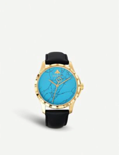 Gucci Ya126462 G-timeless Yellow-gold Pvd And Leather Watch In Gold/black