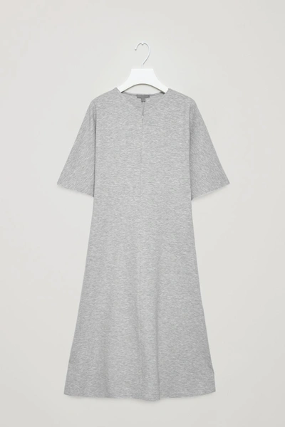 Cos Zip V-neck Jersey Dress In Grey