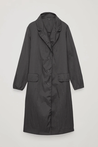 Cos Crinkled Oversized Coat In Black