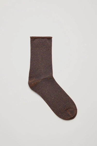 Cos Metallic Socks In Brown