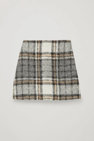 Cos Checked Wool A-line Skirt In Grey