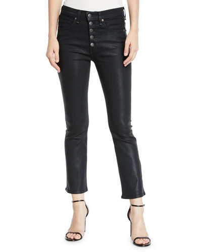 Veronica Beard Carolyn 10" Rise Coated Kick Flare Jeans With Button Fly