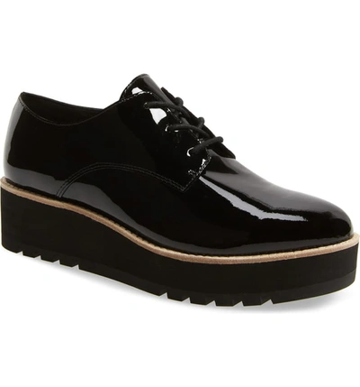 Eileen Fisher Eddy Patent Platform Oxford Shoes In Black Patent Leather
