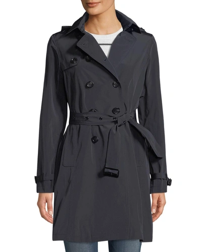 Jane Post Belted Tech-fabric Trenchcoat In Blue