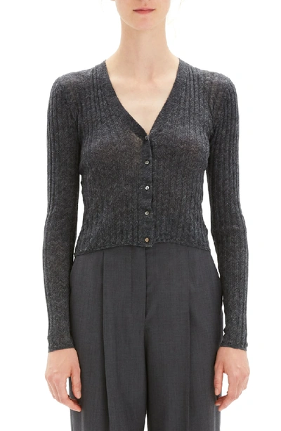 Theory Cropped Button-front Ribbed Alpaca Cardigan In Medium Heather Grey