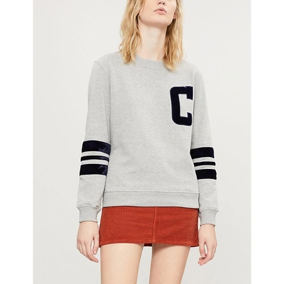 Claudie Pierlot Tadah Velvet-trimmed Cotton-blend Sweatshirt In Mottled Grey