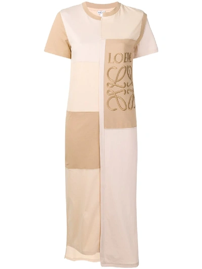 Loewe Anagram-embroidered Patchwork Cotton-jersey Dress In Neutrals