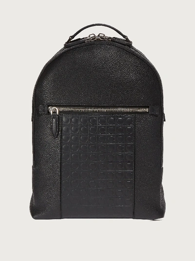 Ferragamo Firenze Gamma Embossed Leather Backpack In Black