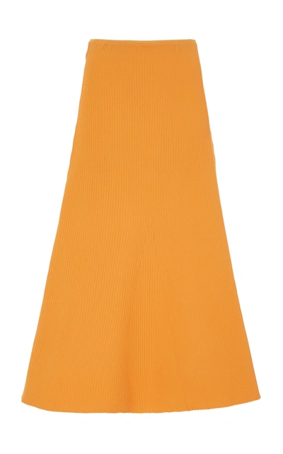 Tibi Ribbed-knit Midi Skirt In Orange