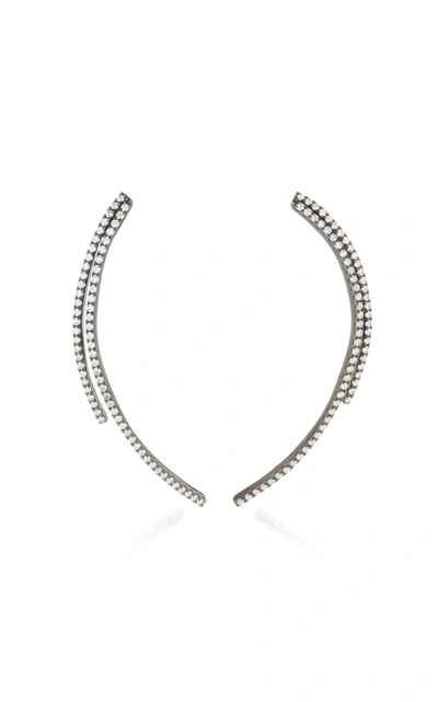 Lynn Ban Jewelry Sickle Rhodium-plated Silver Diamond Earrings