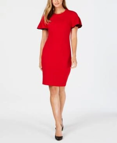 Calvin Klein Flutter-sleeve Sheath Dress In Red/black