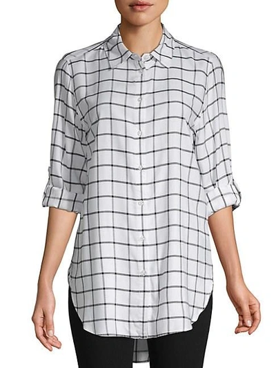 Calvin Klein Windowpane Button-down Shirt In White Black