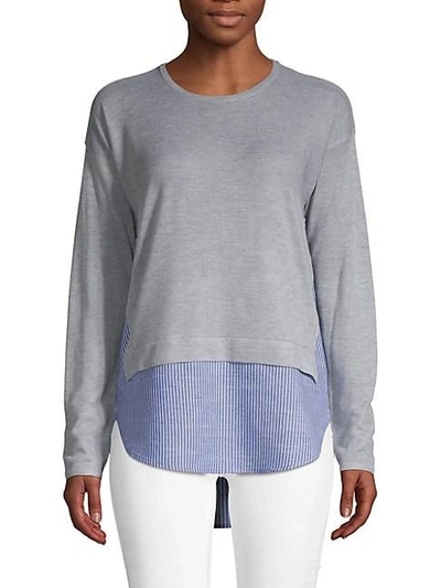 Design History Mixed-media Roundneck Sweater In Grey