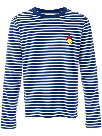 Ami Alexandre Mattiussi Long Sleeved T-shirt With Smiley Patch In Blue