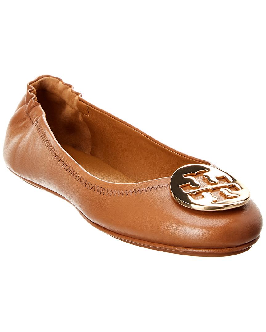 Tory Burch Minnie Travel Leather Ballet Flat In Brown