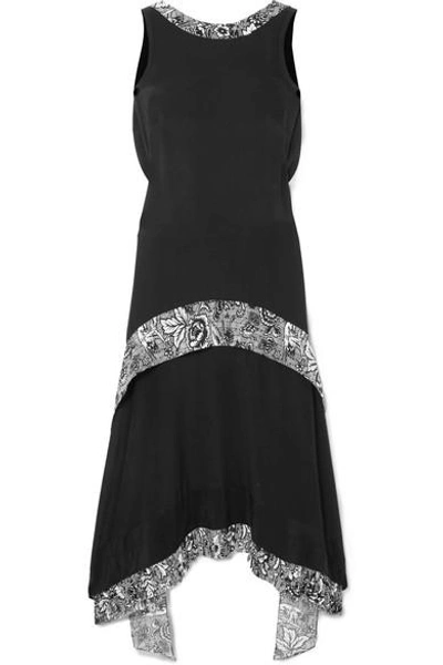 Jw Anderson Asymmetric Draped Silk Midi Dress In Black