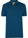 Burberry Check Placket Cotton Piqué Polo Shirt In Blue